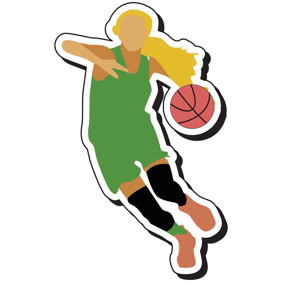 illustratie sticker, basketbal meisje poseren dribbelen vector