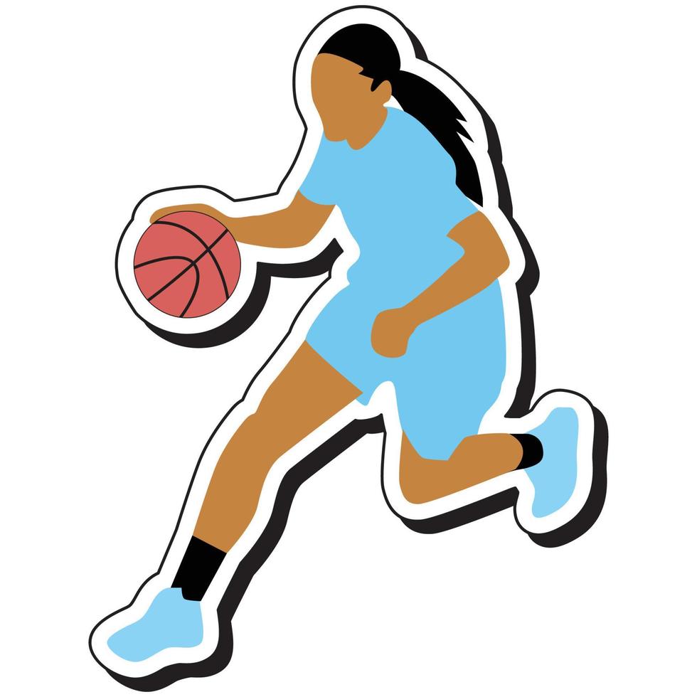 illustratie sticker, basketbal meisje poseren dribbelen vector