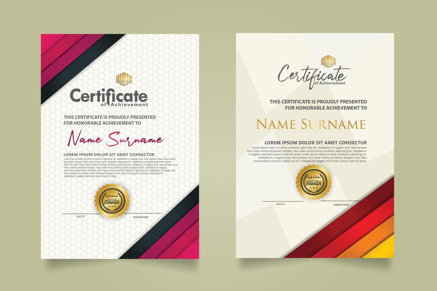 reeks certificaat sjabloon met strepen ornament en modern structuur patroon achtergrond. diploma. vector illustratie