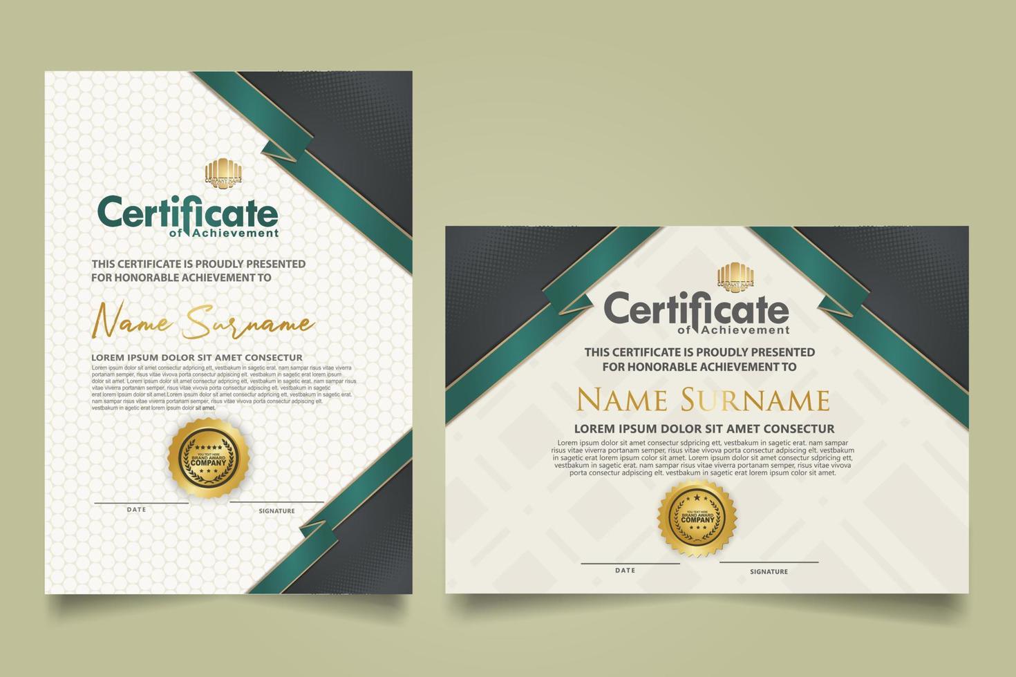 reeks certificaat sjabloon met lint strepen ornament en modern structuur patroon achtergrond. diploma. vector illustratie