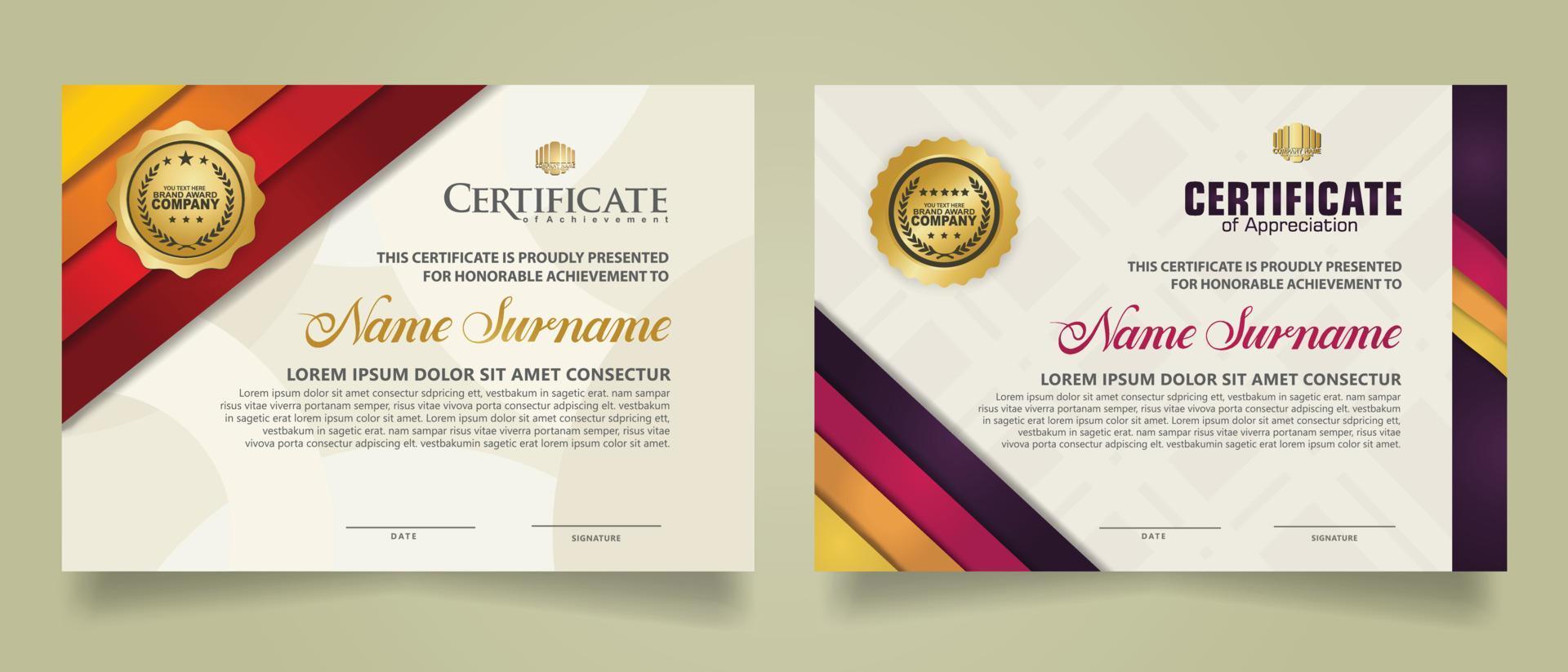 reeks certificaat sjabloon met strepen ornament en modern structuur patroon achtergrond. diploma. vector illustratie