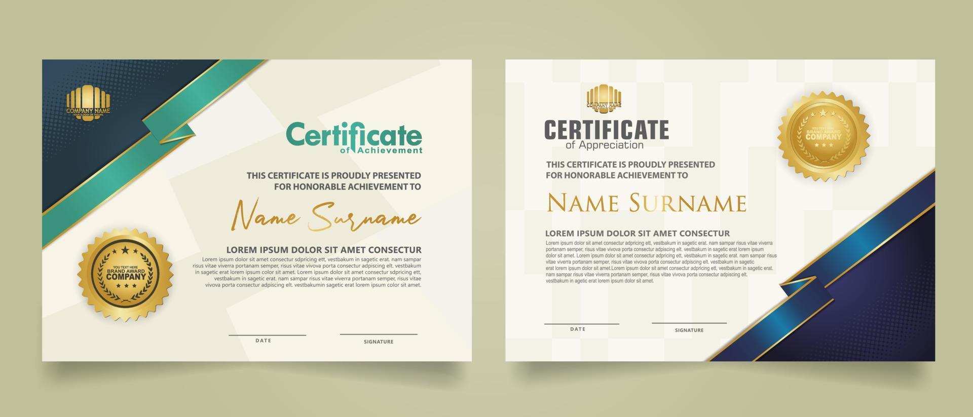 reeks certificaat sjabloon met lint strepen ornament en modern structuur patroon achtergrond. diploma. vector illustratie