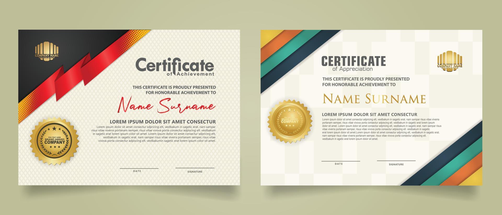 reeks certificaat sjabloon met lint strepen ornament en modern structuur patroon achtergrond. diploma. vector illustratie