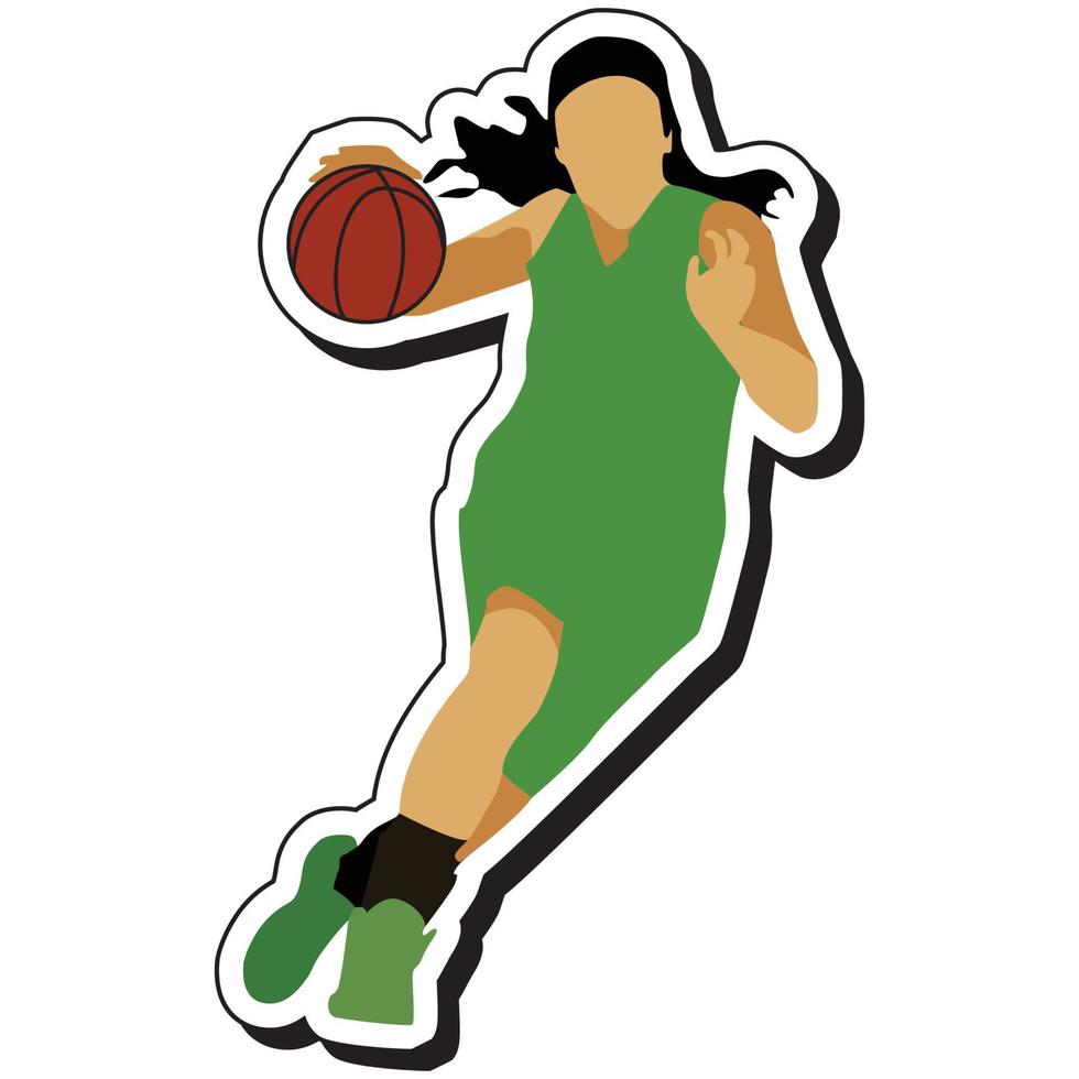 illustratie sticker, basketbal meisje poseren dribbelen vector