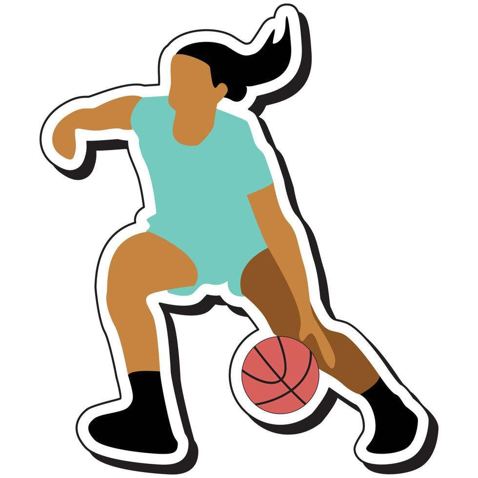 illustratie sticker, basketbal meisje poseren dribbelen vector