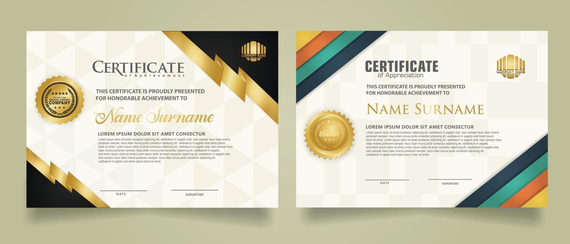 reeks certificaat sjabloon met strepen ornament en modern structuur patroon achtergrond. diploma. vector illustratie