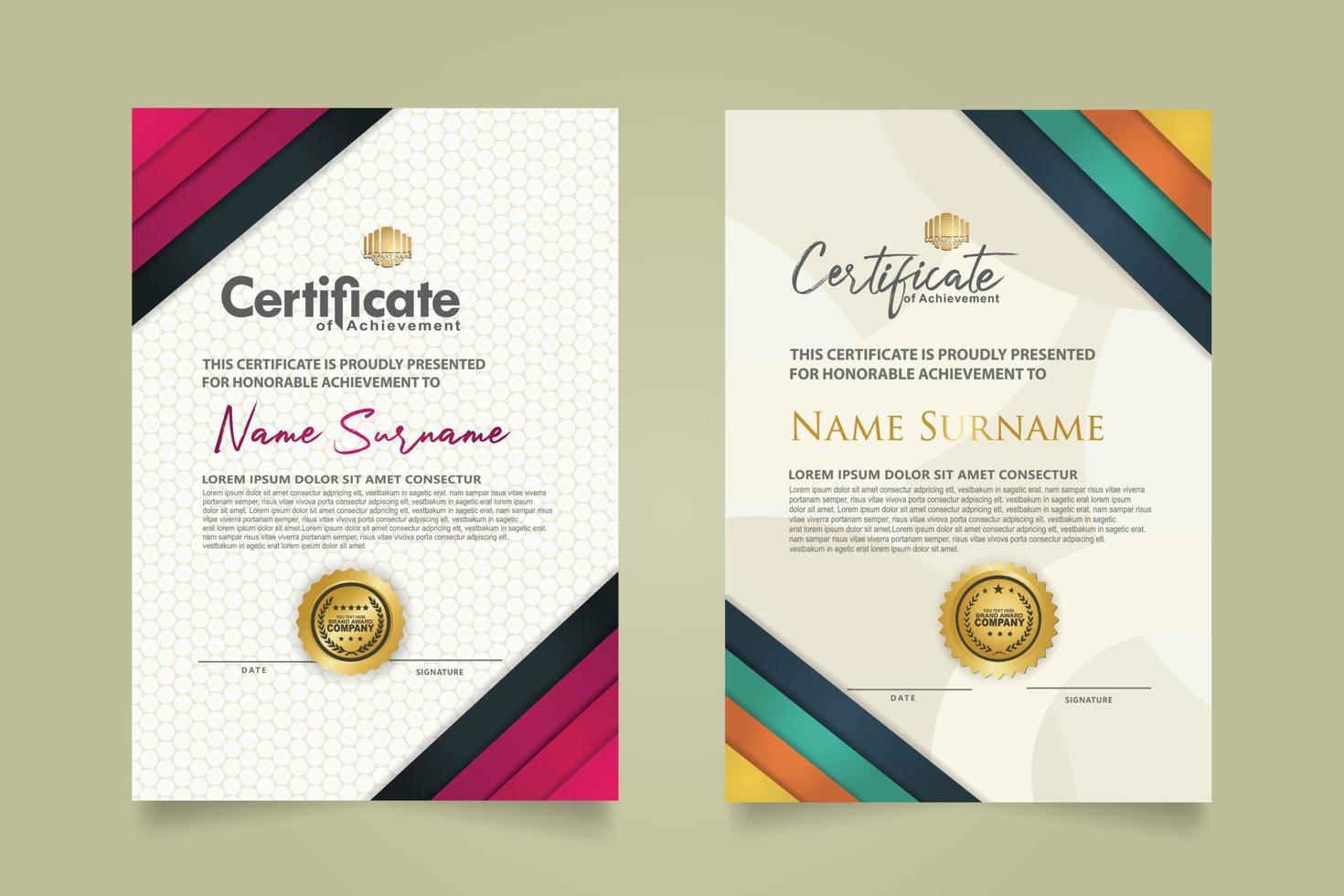 reeks certificaat sjabloon met lint strepen ornament en modern structuur patroon achtergrond. diploma. vector illustratie