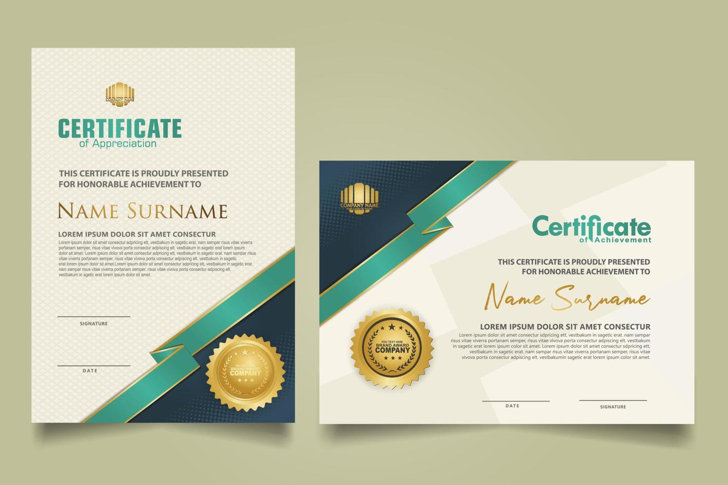 reeks certificaat sjabloon met lint strepen ornament en modern structuur patroon achtergrond. diploma. vector illustratie