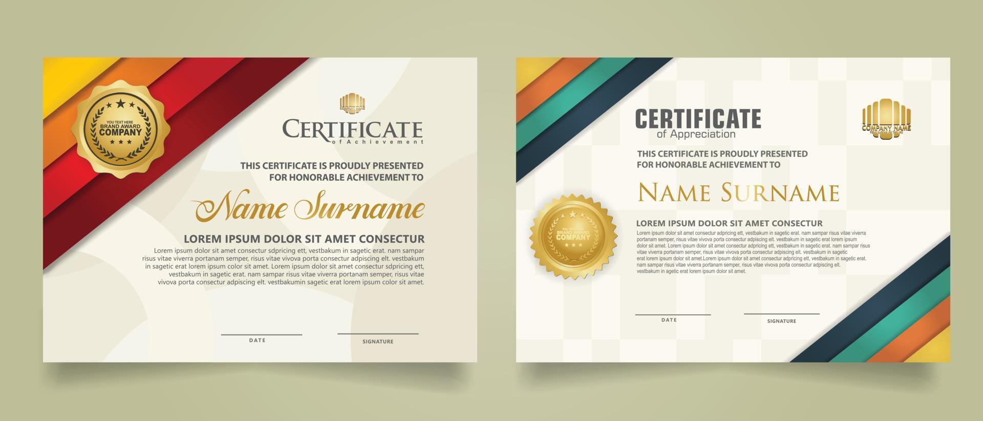 reeks certificaat sjabloon met strepen ornament en modern structuur patroon achtergrond. diploma. vector illustratie