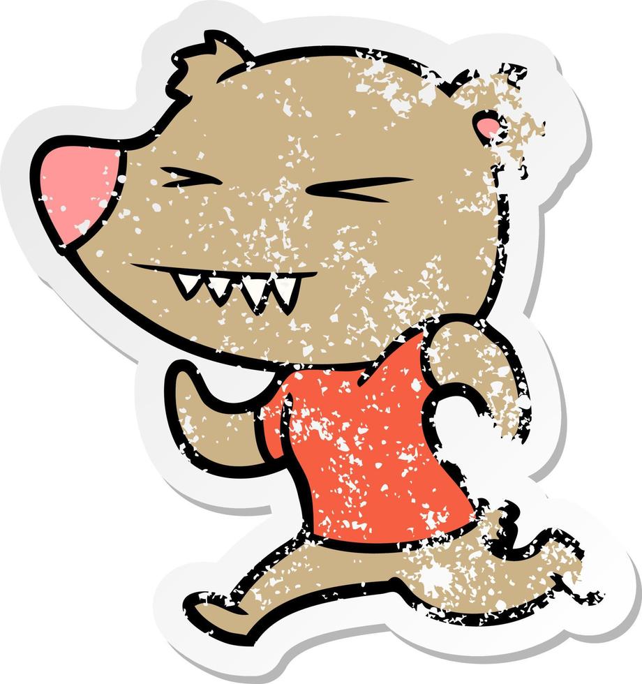 verontruste sticker van een cartoon van een boze beer die aan het rennen is vector