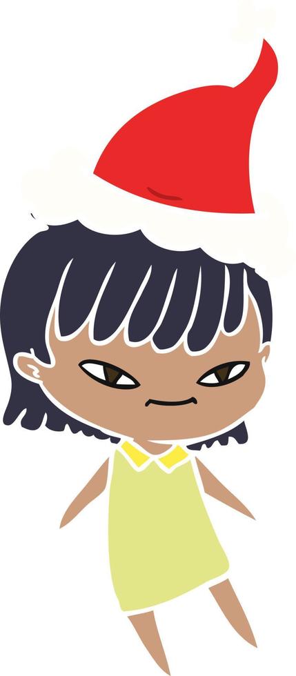 egale kleurenillustratie van een vrouw die een kerstmuts draagt vector