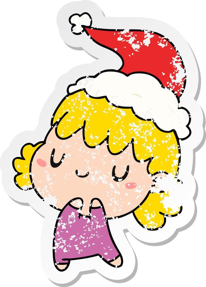 kerst verontruste sticker cartoon van kawaii meisje vector