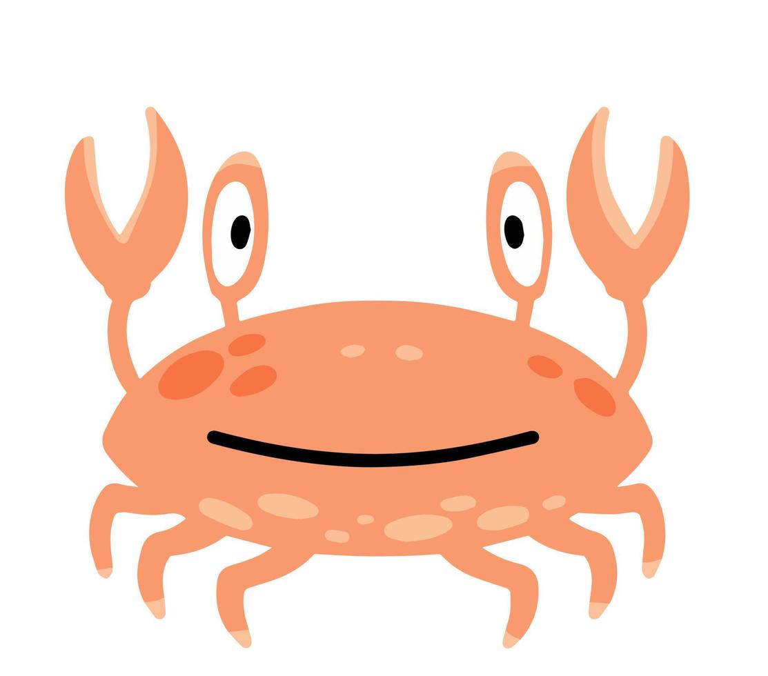 grappige krab. roze zeeschelp met klauwen. schattige kinderen tekenen. platte cartoonillustratie vector