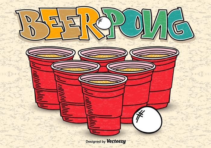 Bier Pong Hand Getekende Poster Vector