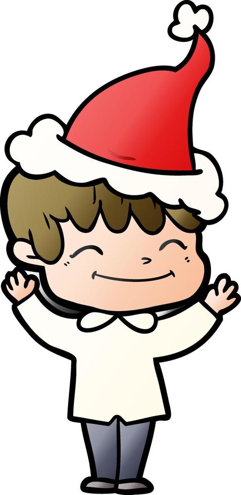 gradiëntcartoon van een gelukkige jongen die een kerstmuts draagt vector