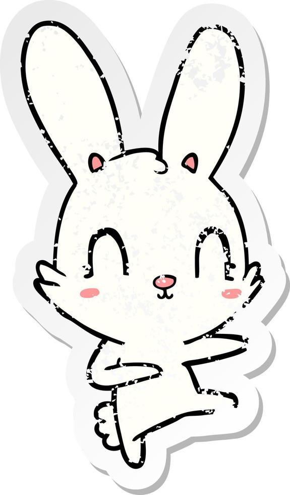 verontrust sticker van een schattig tekenfilm konijn dansen vector