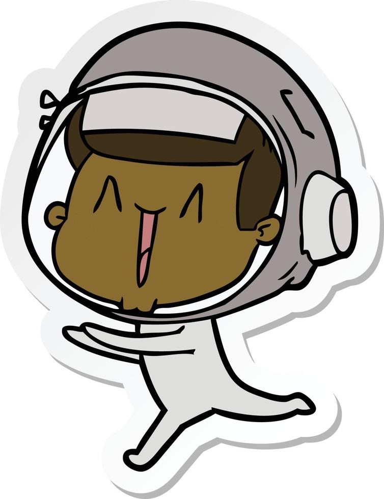 sticker van een gelukkig tekenfilm astronaut rennen vector