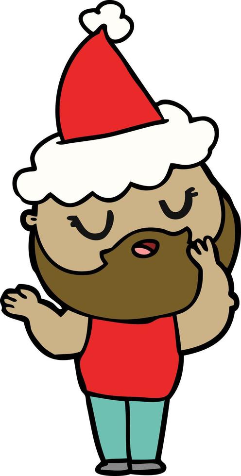 lijntekening van een man met baard die een kerstmuts draagt vector