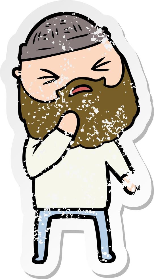 verontruste sticker van een tekenfilmman met baard vector