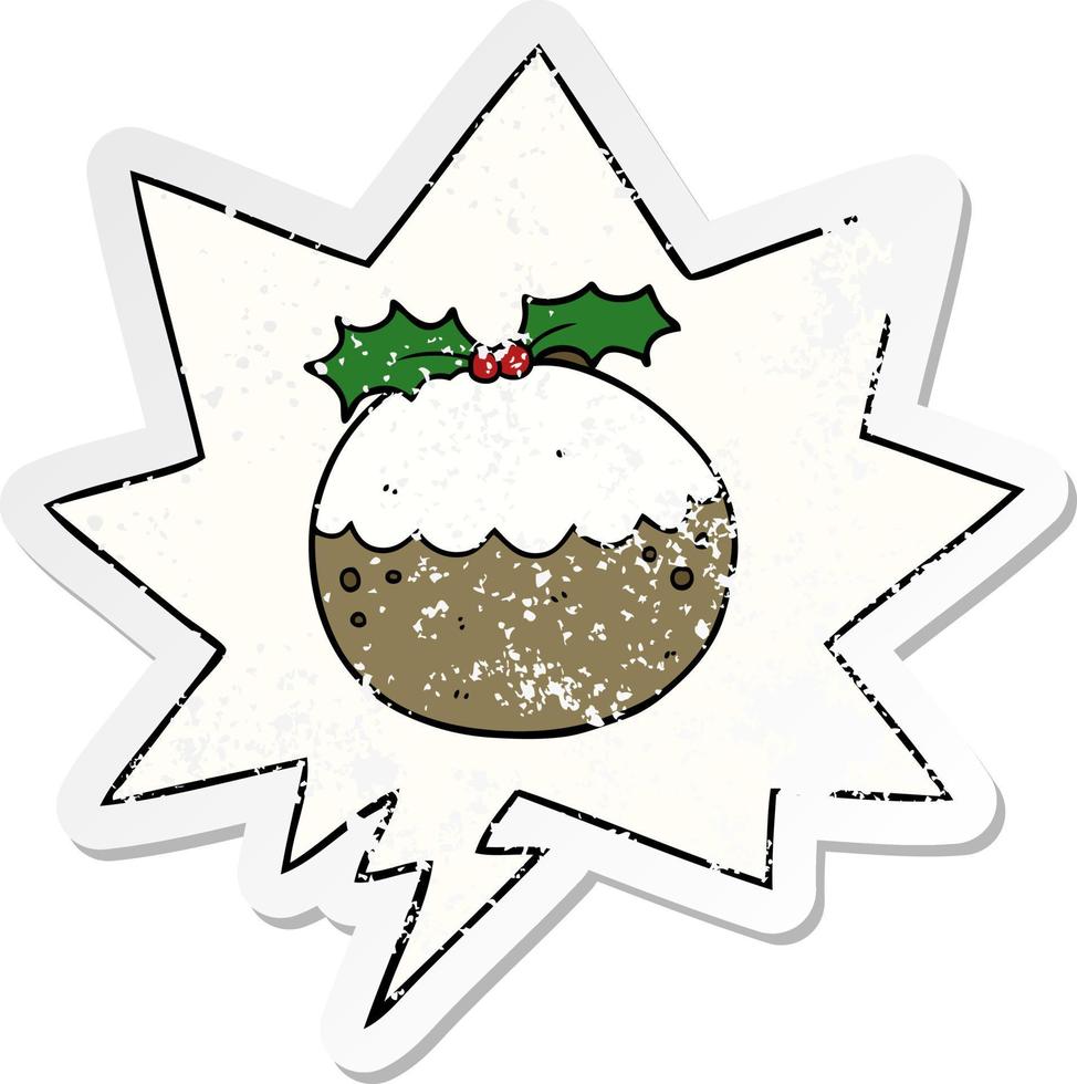 cartoon kerstpudding en tekstballon noodlijdende sticker vector