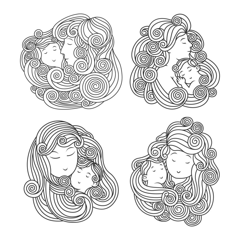 set van mooie moeders met kind ontwerp vector