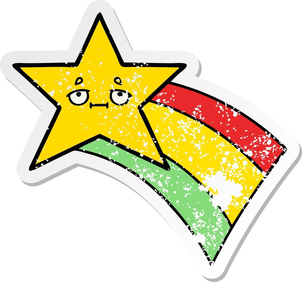 verontruste sticker van een schattige cartoon vallende regenboogster vector