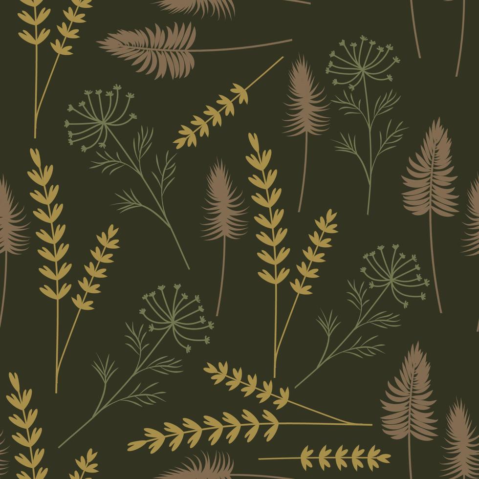 naadloos patroon met droog veld- bloemen Aan een donker achtergrond. vector illustratie.