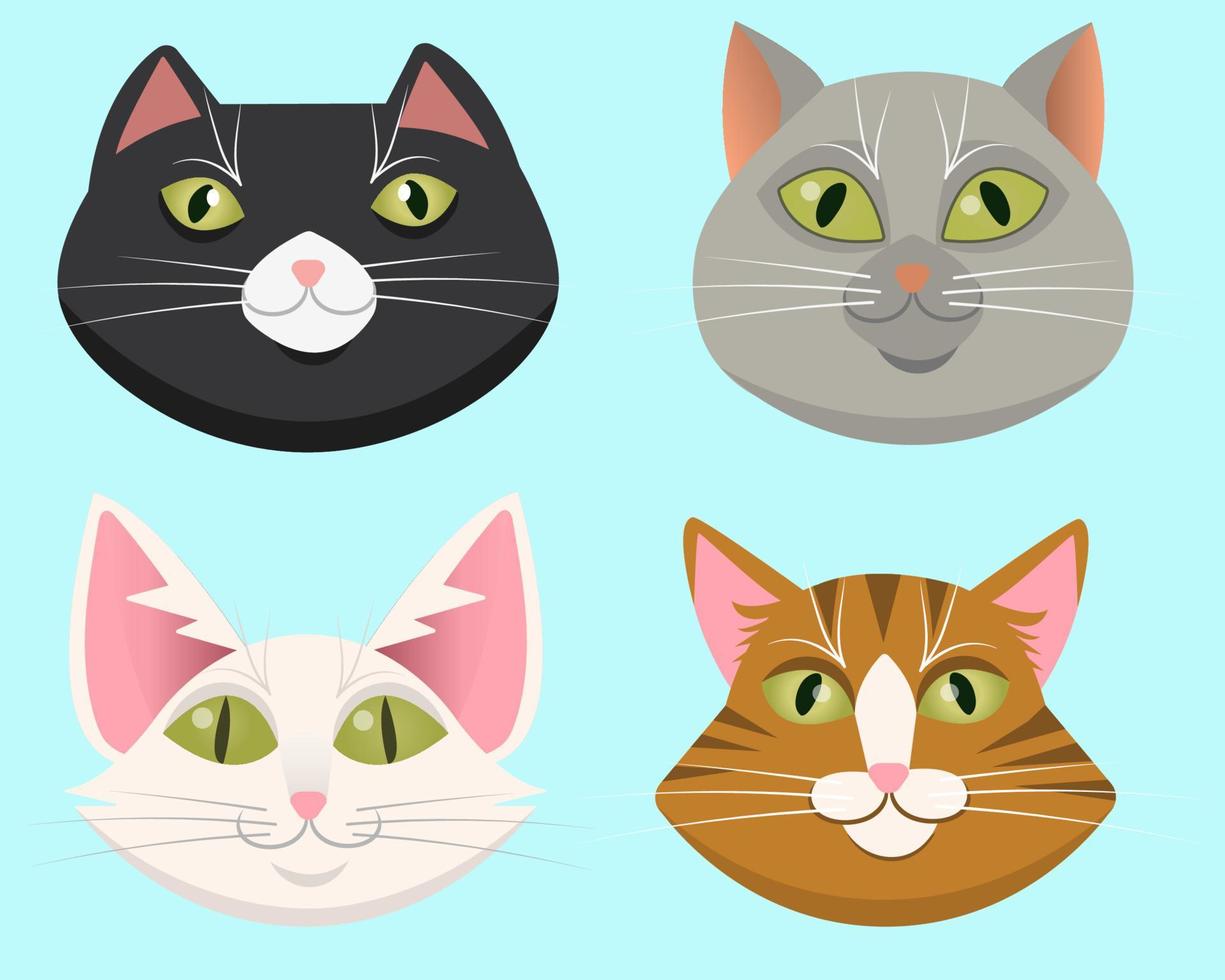 reeks van schattig katten snuiten. grappig tekenfilm dier karakters. vector illustratie.