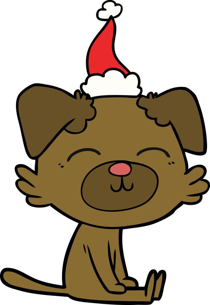 lijntekening van een hond met een kerstmuts vector