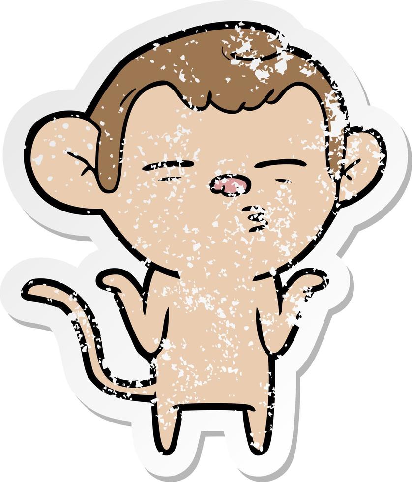 verontruste sticker van een cartoon verdachte aap vector