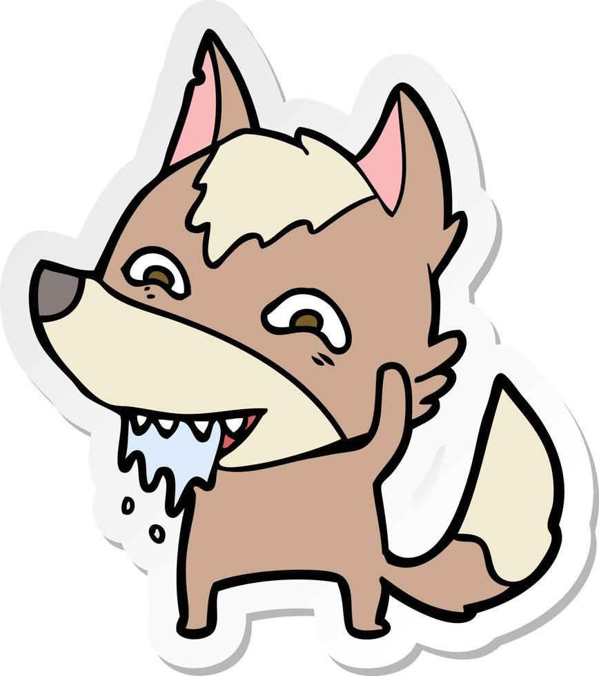 sticker van een cartoon hongerige wolf vector