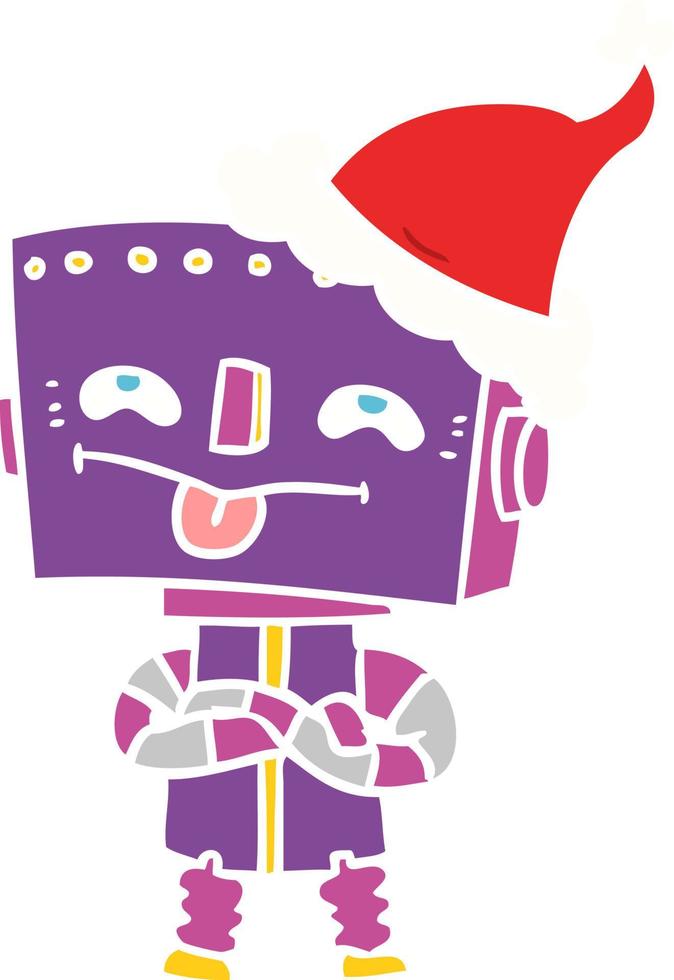 egale kleurenillustratie van een robot die een kerstmuts draagt vector