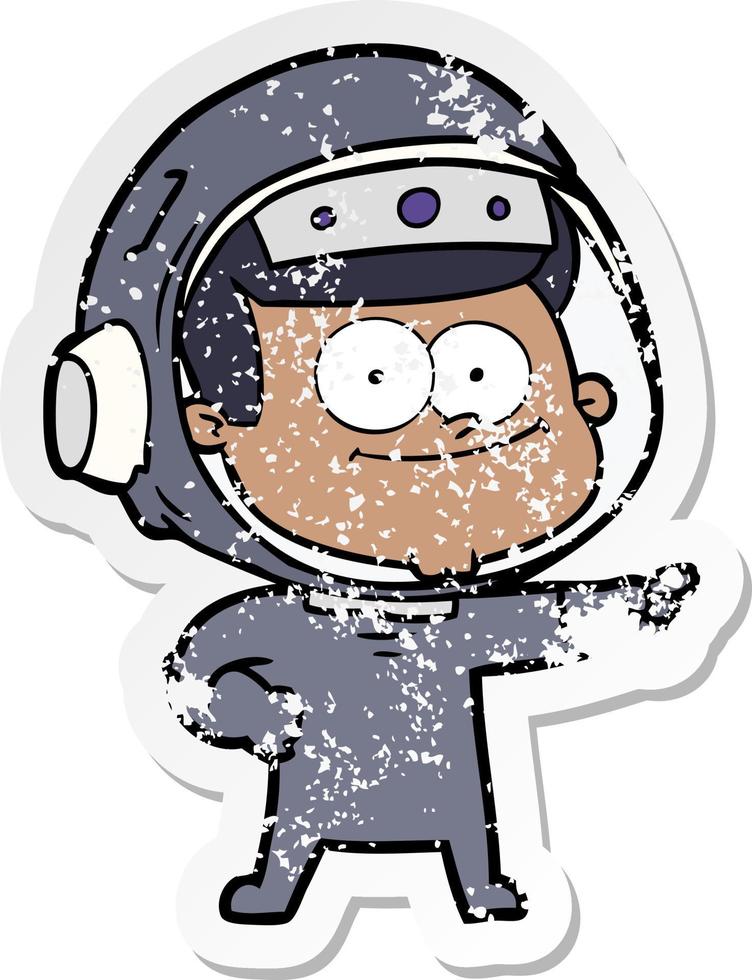 verontruste sticker van een gelukkige cartoon van een astronaut vector
