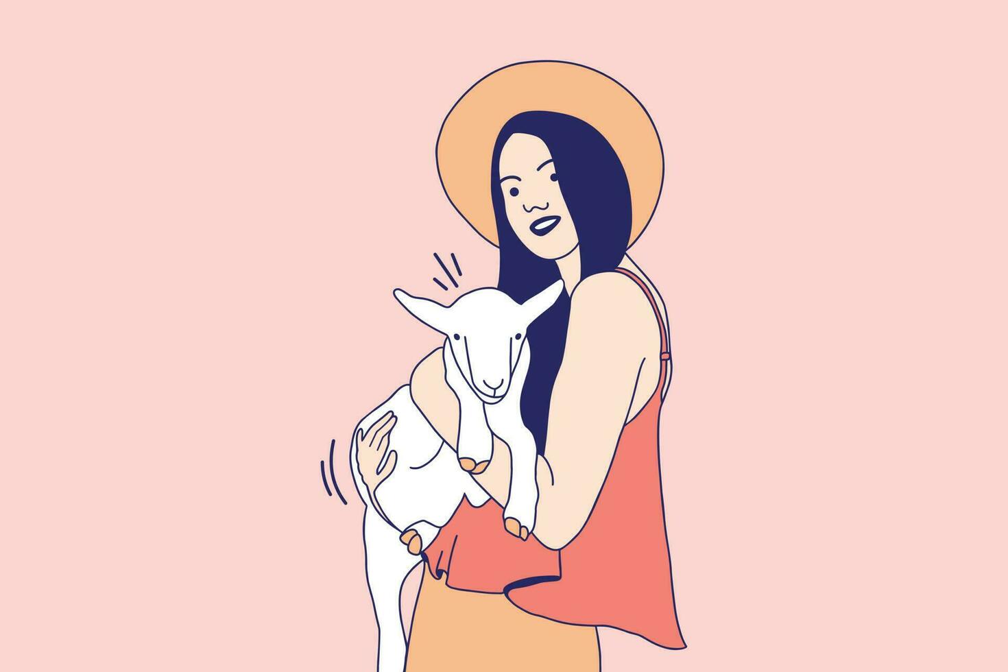 illustraties mooi vrouw boer holdng een baby geit vector