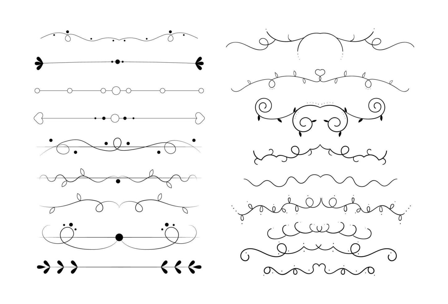 reeks van zwart lijnen ornamenten, kaders voor illustraties Aan een wit achtergrond - vector