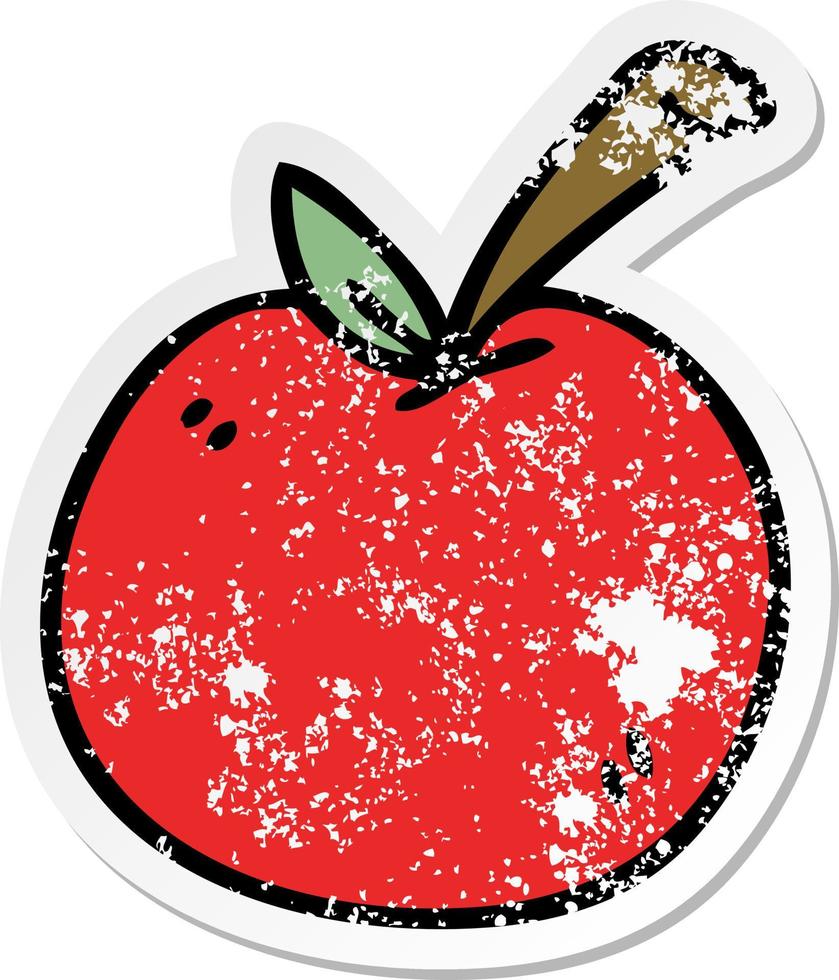 verontruste sticker van een eigenzinnige, met de hand getekende cartoon-appel vector