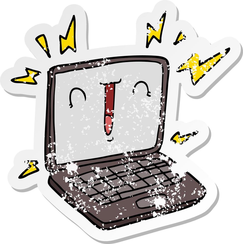 verontruste sticker van een cartoon-laptopcomputer vector