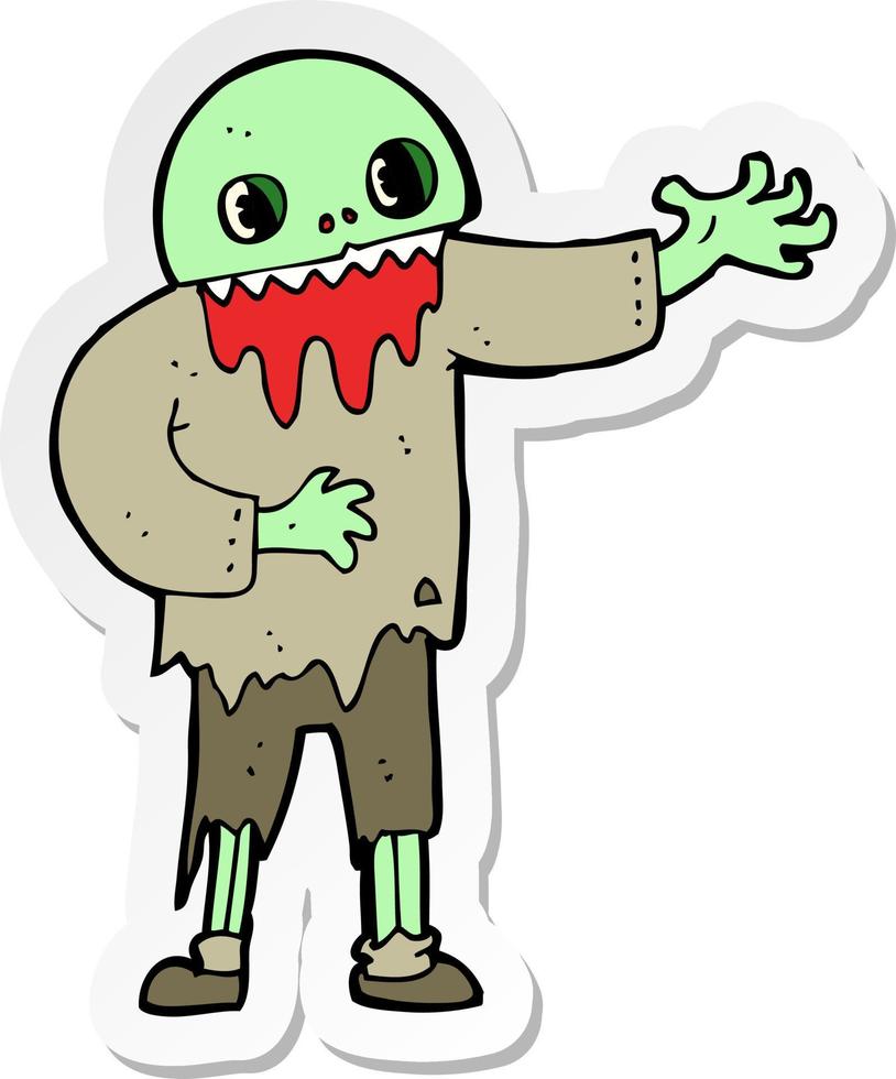 sticker van een cartoon griezelige zombie vector
