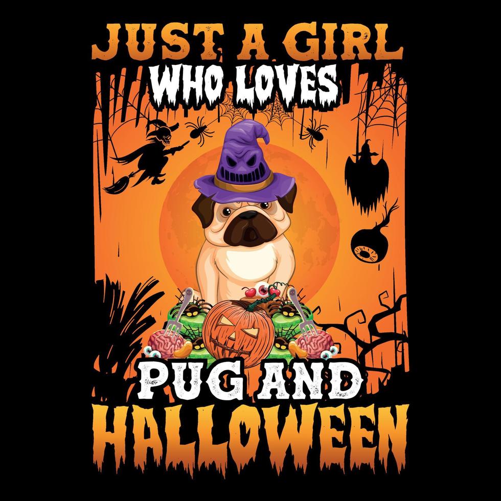 alleen maar een meisje wie liefdes mopshond en halloween - halloween t-shirt ontwerp vector
