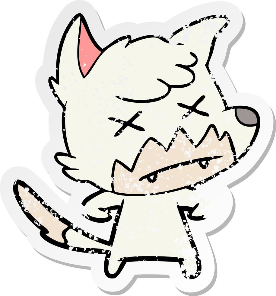 verontruste sticker van een cartoon dode vos vector