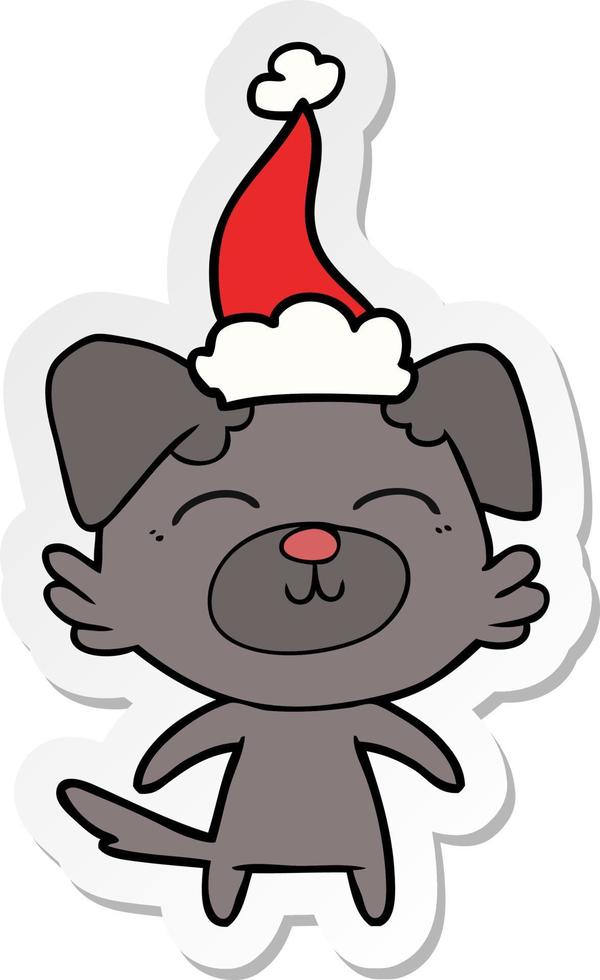 sticker cartoon van een hond met een kerstmuts vector