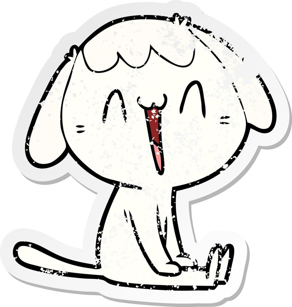 verontruste sticker van een cartoon lachende hond vector