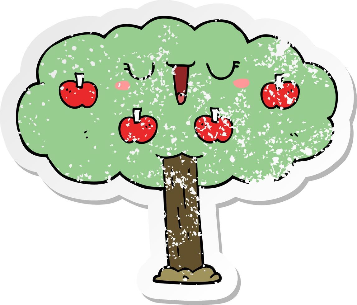 noodlijdende sticker van een cartoon-appelboom vector