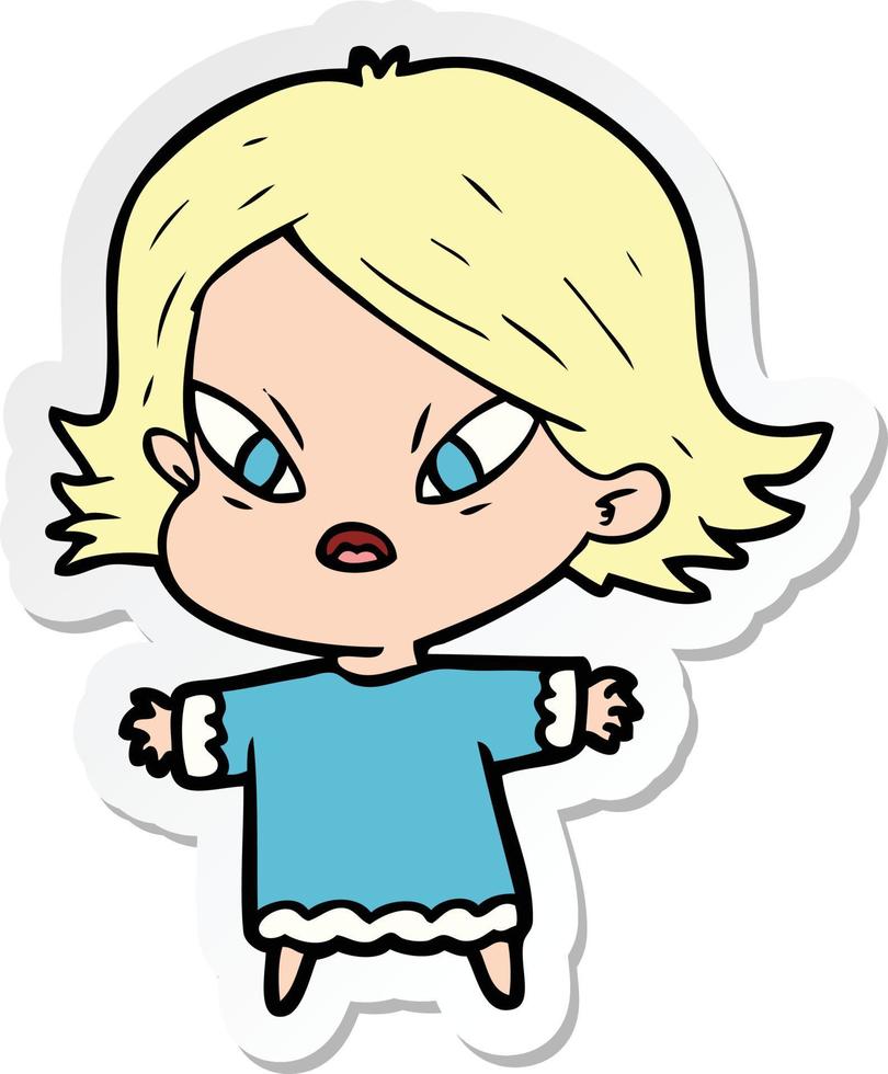 sticker van een cartoon gestresste vrouw vector