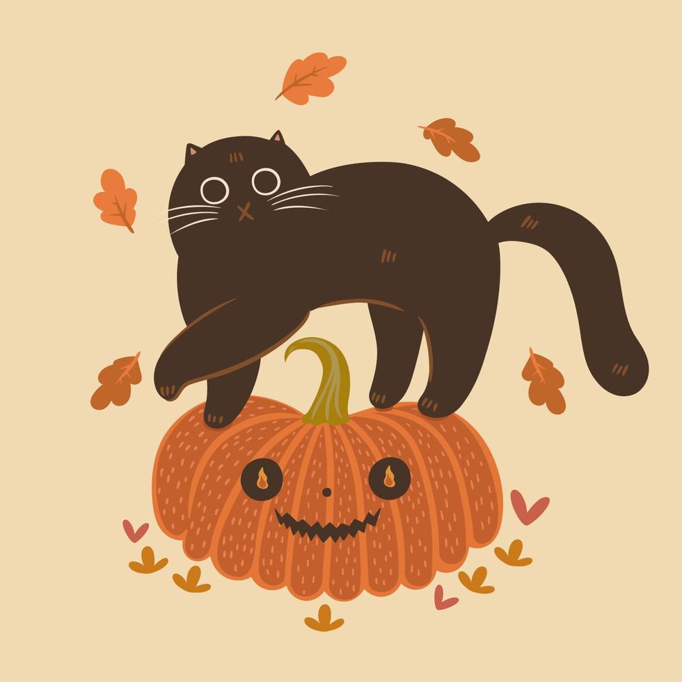 halloween kat en pompoen. herfst humeur. vector grafiek.