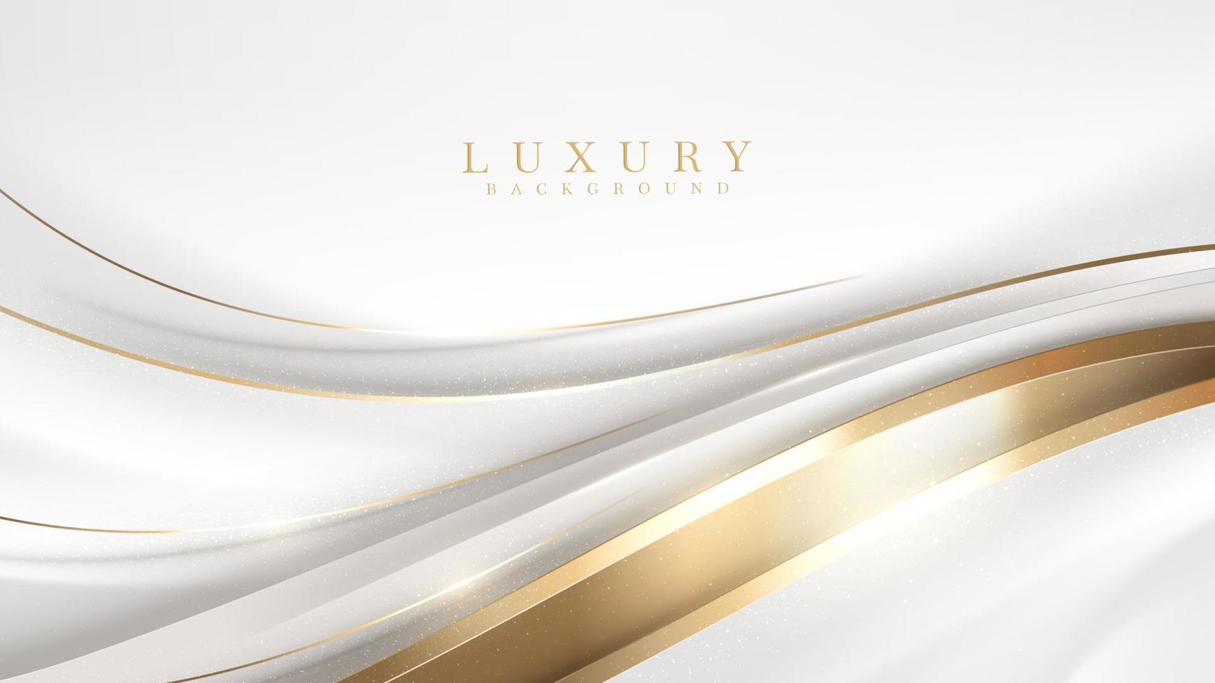 witte luxe achtergrond met gouden kromme lijnelement en glitter lichteffect decoratie. vector