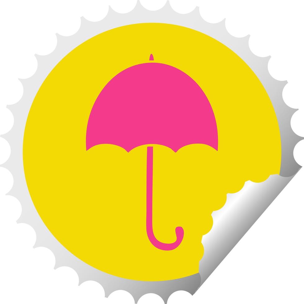 circulaire peeling sticker cartoon van een open paraplu vector