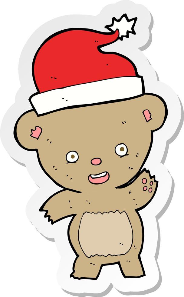 sticker van een cartoon kerstteddybeer vector