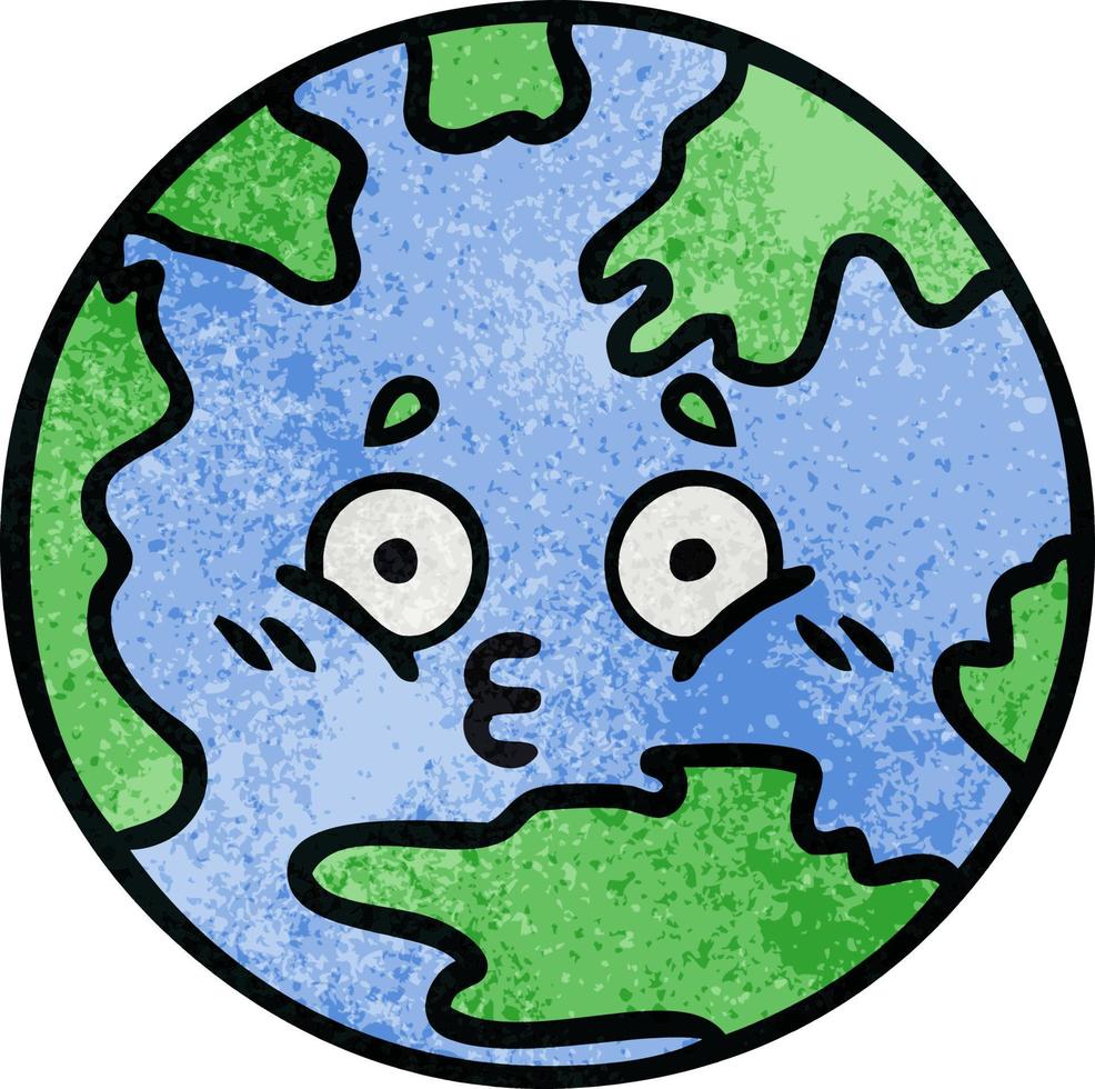 retro grunge textuur cartoon planeet aarde vector
