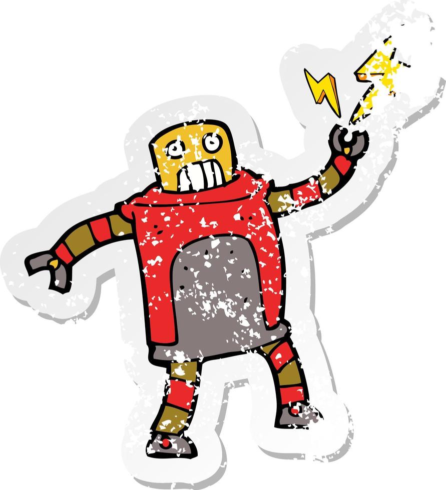 retro noodlijdende sticker van een cartoonrobot vector